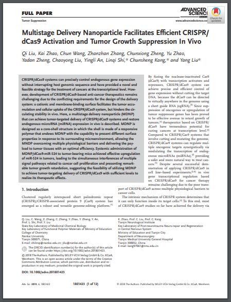 Multistage Delivery Nanoparticle Facilitates Efficient CRISPR/dCas9 Activation and Tumor Growth Suppression In Vivo​​